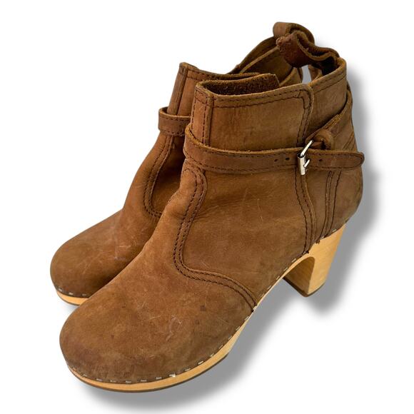 Swedish Hasbeens Sz 38 7.5 High Heel Jodhpur Booties Brown Leather Ankle Boot - Picture 9 of 10